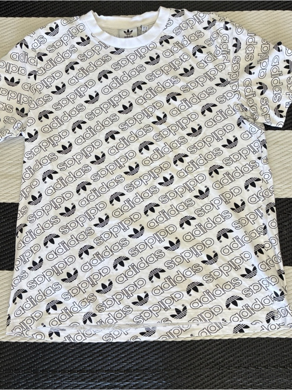 adidas White Tee with Black all over Logo Print